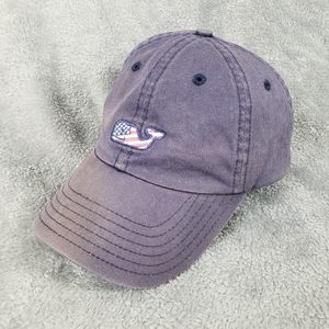 Vineyard Vines American Whale Logo Cap Adult Adjustable Strap Blue Spell Out Hat